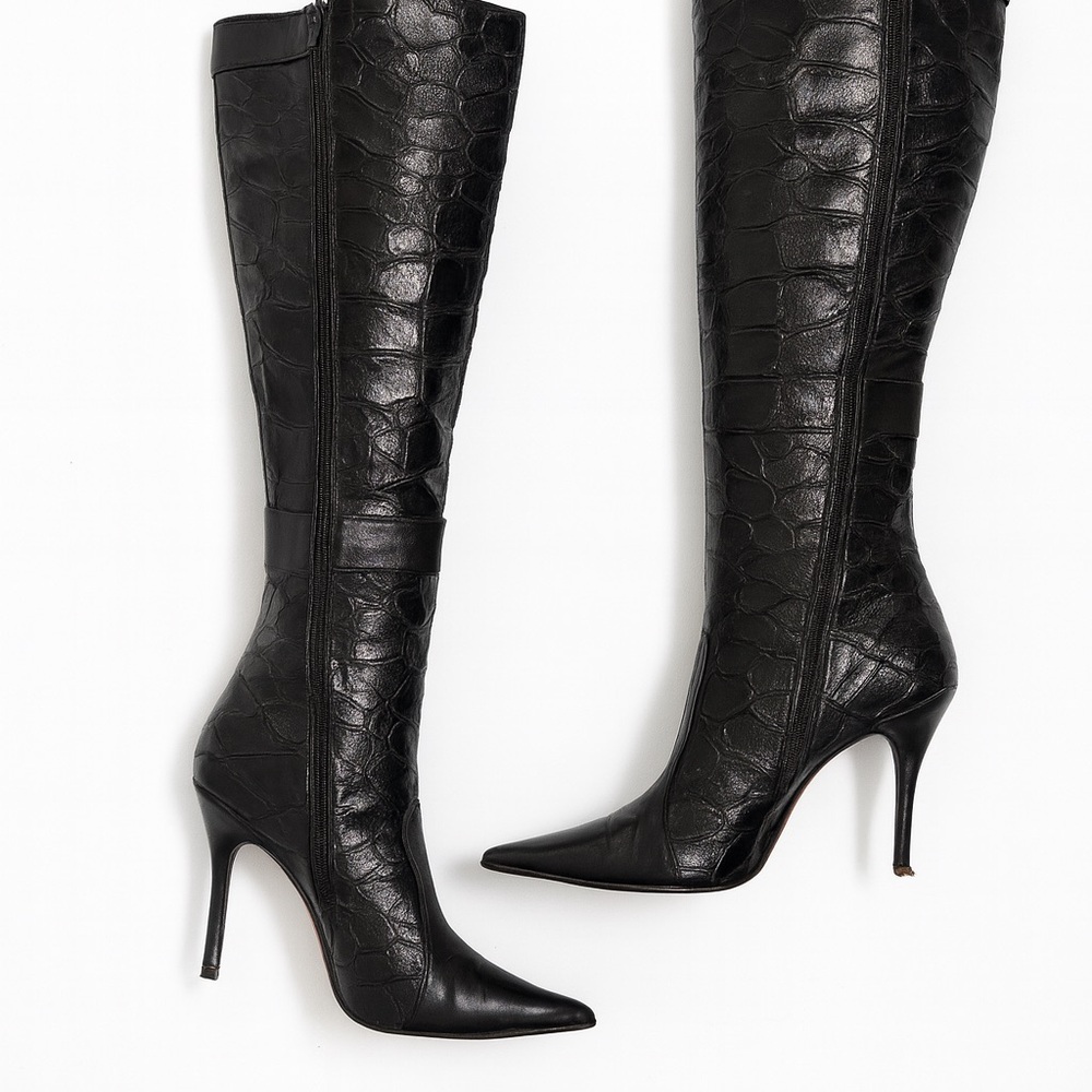 Charles David Black Textured Heeled Boots